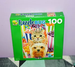 New Puzzlebug Popcorn Pals Cute Puppy Dog, Kitty Cat & Mouse Puzzle 100 Pieces - Picture 1 of 4