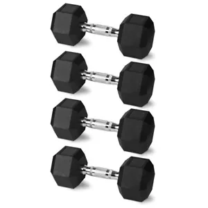4x Rubber Hex Hexagonal Dumbbell Pair 1kg w/ Chromed Grip Home Gym Workout Set - Picture 1 of 2