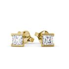 Princess Certified Diamond Open Bezel Stud Earrings 18K Yellow Gold For Girls