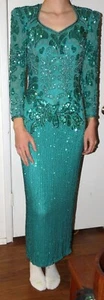 Vestido de noche largo de seda con lentejuelas y cuentas Niteline verde talla 6 - Imagen 1 de 6