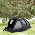 Outsunny Tunnelzelt für 4 Personen Campingzelt mit Zwei Räumen UV-Schutz Schwarz