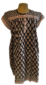 Vestido indio estampado de bloques a mano para mujer negro ropa de verano algodón orgánico talla libre - Imagen 1 de 5