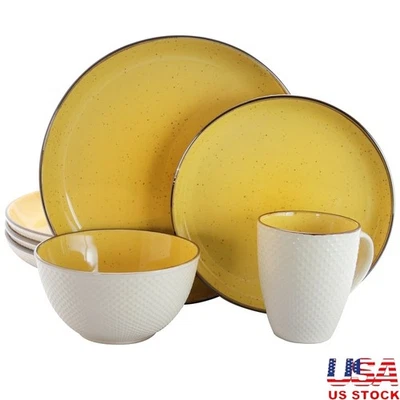 16 Piece Mellow Yellow Dinnerware Set Dishwasher Microwave Safe Stoneware Gift - Image 1 of 4