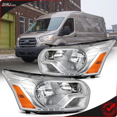 Fits 2015-2023 Ford Transit 150 250 350 Headlight Assembly Chrome HousingPair - Image 1 of 4