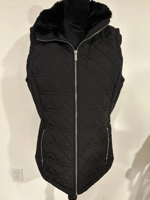 Chaleco Calvin Klein para mujer negro acolchado de piel sintética cremallera completa talla L venta al por menor $99,50 Foto 1 de 4