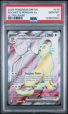 Team Rocket's Persian ex PSA 10 English Pokemon Card 219 Destined Rivals UR 2025 - Image 1 of 2