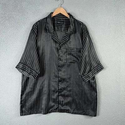 Camisa Robert Louis Para Hombres 2XL Negra Blanca Rayas Mezcla Seda Botones Pijama Top Foto 1 de 4