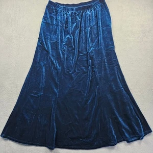 Vintage Samt Maxi Rock Dialog Damen 1X Blau Whimsigoth Grunge Mittelalter - Bild 1 von 7