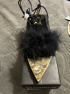 Women's Patent Leather Faux Fur Pointed Toe Lace Up Sandals W/Large Rhinestones - Image 1 of 2