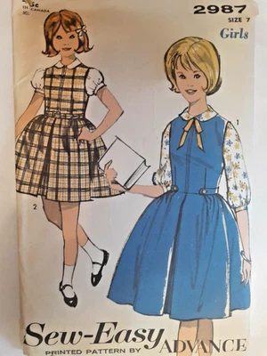 Advance 2987 Jumper Dress Blouse Sewing Pattern Girls 7 VTG 50's Cut Fit Flare - Image 1 of 4