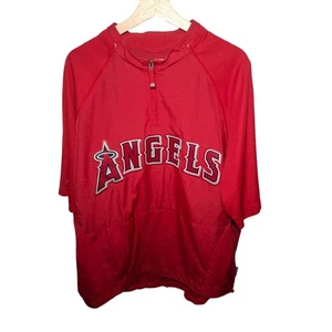 VTG Anaheim Angels Majestic Windbreaker Mens XL Red MLB Baseball 3/4 SLEEVE - Picture 1 of 13