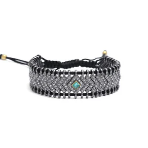 Shweta Creations Macrame Bracelet Diamond 925 Silver Emerald Gemstone Jewelry - Picture 1 of 6