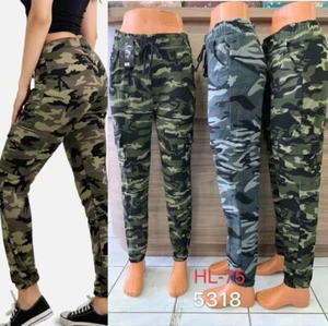 New Ladies Camouflage Army Print Cargo Pants Jogger - Picture 1 of 3