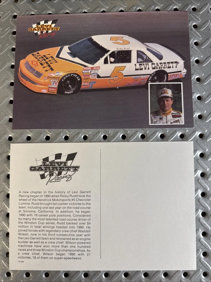 "Tarjeta de héroe NASCAR Ricky Rudd #5 Levi Garrett vintage 6,5"" x 9,5""" Foto 1 de 3