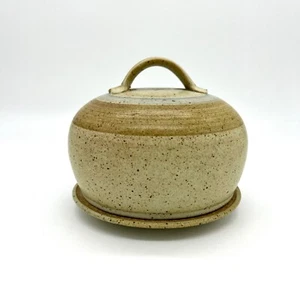 Haas Pottery Butter Cheese Keeper with Lid and Handle, Round Stoneware Server - Picture 1 of 10