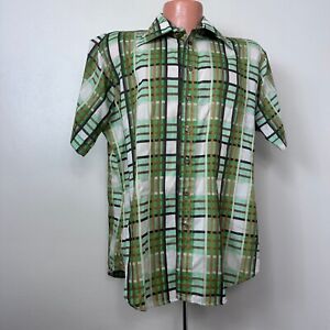Vintage 1970er/80er grün kariert kurzärmeliges Shirt 70er Jahre Omni New York auf Knopfleiste
