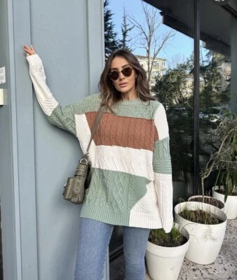 ZARA NEW MAN COLOUR BLOCK PATCHWORK SWEATER L ECRU 5755/316 - Image 1 of 4