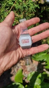 Strawberry Clear – Modified Watch Based on Casio F-91W – Transparent White Case - Picture 1 of 4