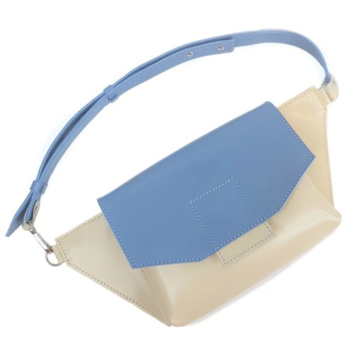 COACH Borsa a tracolla da donna in vera pelle avorio e blu chiaro fatta a mano