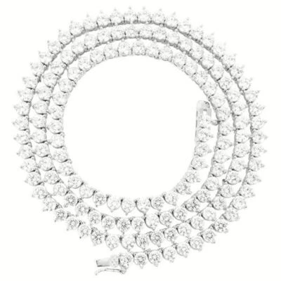 Unisex 1 Row 4mm 3 Prong Tennis Necklace Bracelet Silver Finish Lab Diamonds - Image 1 of 2