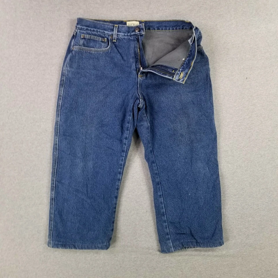 Рыжие флисовые джинсы с подкладкой 36x24 укороченные тяжелые толстые теплый деним - Изображение 1 из 4