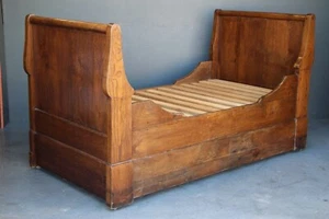 Antique French Empire sleigh bed daybed big drawer original 1820 solid oak - Picture 1 of 13