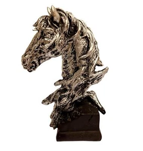 Cabeza de Caballo Escultura en Base Pferdestatue Cabeza en Plata Mesa Estatuilla - Imagen 1 de 5