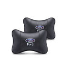 2X Car Seat Headrest Neck Cushion Pillows For Ford Black Genuine Leather