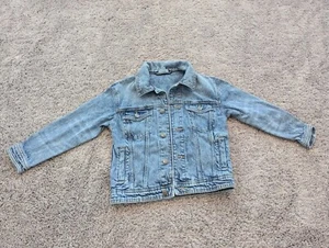 Cat & Jack Denim Jacket Girls Kids Medium (8) Blue Long Sleeve "Love Always" - Picture 1 of 9