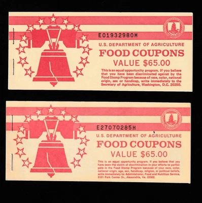 USDA FOOD STAMP COUPON ONE BOOK  1994B OR 1989 B $65.00 SCRIP TOKEN UNC - Image 1 of 4