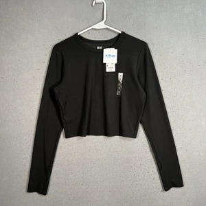 NWT! Uniqlo AIRism Crop T Shirt Womens Medium Black Long Sleeve - Picture 1 of 8