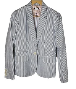 J. Crew Cotton Seersucker Blazer Jacket Blue White Stripes Classic Preppy Sz 8 - Picture 1 of 14