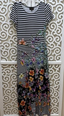 Trulli Anthropologie Maxi Striped W/ Floral Design Pullover Dress Small Tall - Image 1 of 3