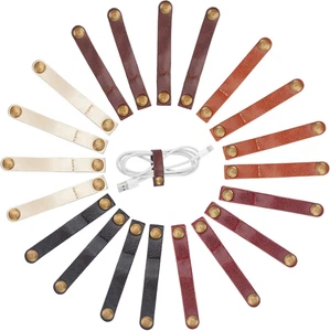 20Pcs 5 Colors Leather Cord Organizer Leather Cable Straps 3 Sizes Cable Ties Or - Afbeelding 1 van 12