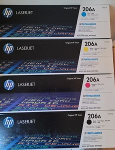 New HP 206A Toner Cartridges Set of 4 Black Magenta Cyan and Yellow Sealed - Bild 1 von 3