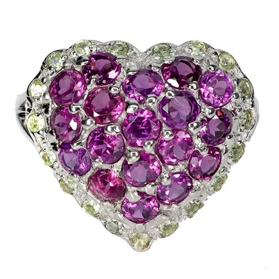 925 Sterlingsilber Ring Rund Rhodolith Peridot Natürlich Edelstein Schmuck Größe - Bild 1 von 4