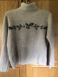Pendleton Rollkragenpullover, Lammwolle, Garnstickerei - Blattdesign, Medium - Bild 1 von 9