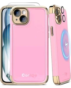 COOLQO iPhone 15 Plus Hülle 2 Glas Displayschutzfolien Pink und Gold Military Grad - Bild 1 von 8