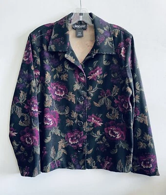 Chaqueta Briggs Petite Imitación Gamuza Abotonada Negra Roja Verde Estampado Floral Talla PM Foto 1 de 4