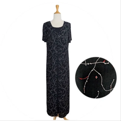 Maxi Vestido Carole Little 10 M Estampado Negro Rayón De Colección Años 80 90 Profesor Boho Carrera Foto 1 de 4