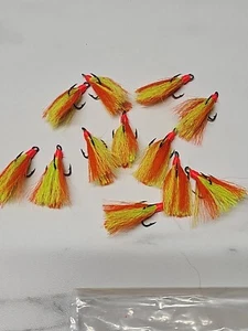 12 Dressed Treble Hooks with Yellow and Orange Hair * Hook size #6 * - Picture 1 of 6