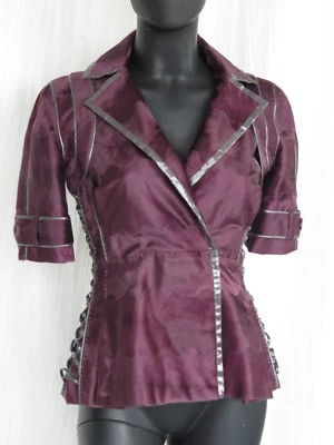 J. MENDEL Paris Burgundy Broadtail Fur JACKET Top Horizontal Pleated Design - Image 1 of 4