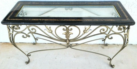 MAITLAND SMITH Tessellated Marble Brushed Steel Glass Console Sofa Table Cover