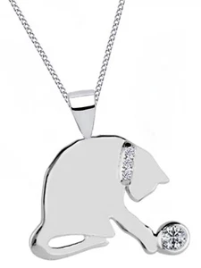 Katze Kette 925 Sterling Silber Zirkonia Mädchen Kinder Kater Halskette - Bild 1 von 3