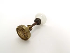 Antique Vintage Brass Butterfly White Ceramic Porcelain Door Knob Handle 54mm - Picture 1 of 10
