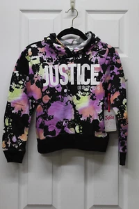 Justice Girls Fleece Hoodie Sweatshirt-Black Tie Dye-Medium (10)-NWT - Picture 1 of 3