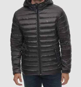 Calvin Klein Men's Gray Packable Hooded Down Puffer Coat Jacket Size L - Picture 1 of 2