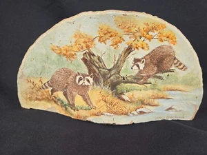 Cute Racoons Painting by Mary Kronebusch Vintage - Tree Shelf Conk Mushroom - Picture 1 of 13