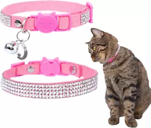 Rhinestone Cat Collar Breakaway with Bell Safety Buckle, Adjustable Diamond Girl - Picture 1 of 7