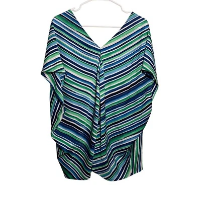 Liz Claiborne Blouse Women's 2X Blue Striped Short Sleeve Poncho Lightweight Top - Image 1 of 4